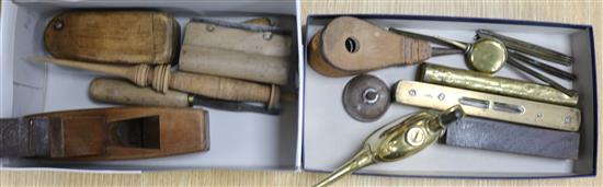 A pair of miniature Bellows and a collection of woodworking and other tools